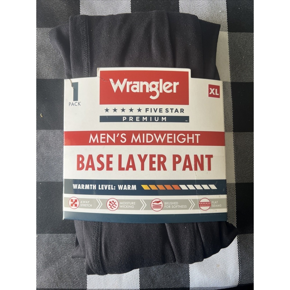Mens Wrangler Midweight Base Layer Pants Black (Size XL) BRAND NEW IN PACKAGE